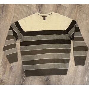 Dockers Men's Tan Brown Long Sleeve‎ Stiped Sweater Crewneck Size Large